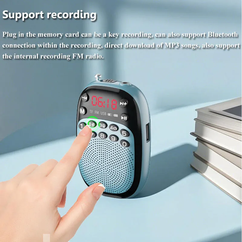 Mini bolso rádio fm portátil recarregável dsp rádios sem fio bluetooth alto-falante gravação interna e externa tf usb reprodução de música