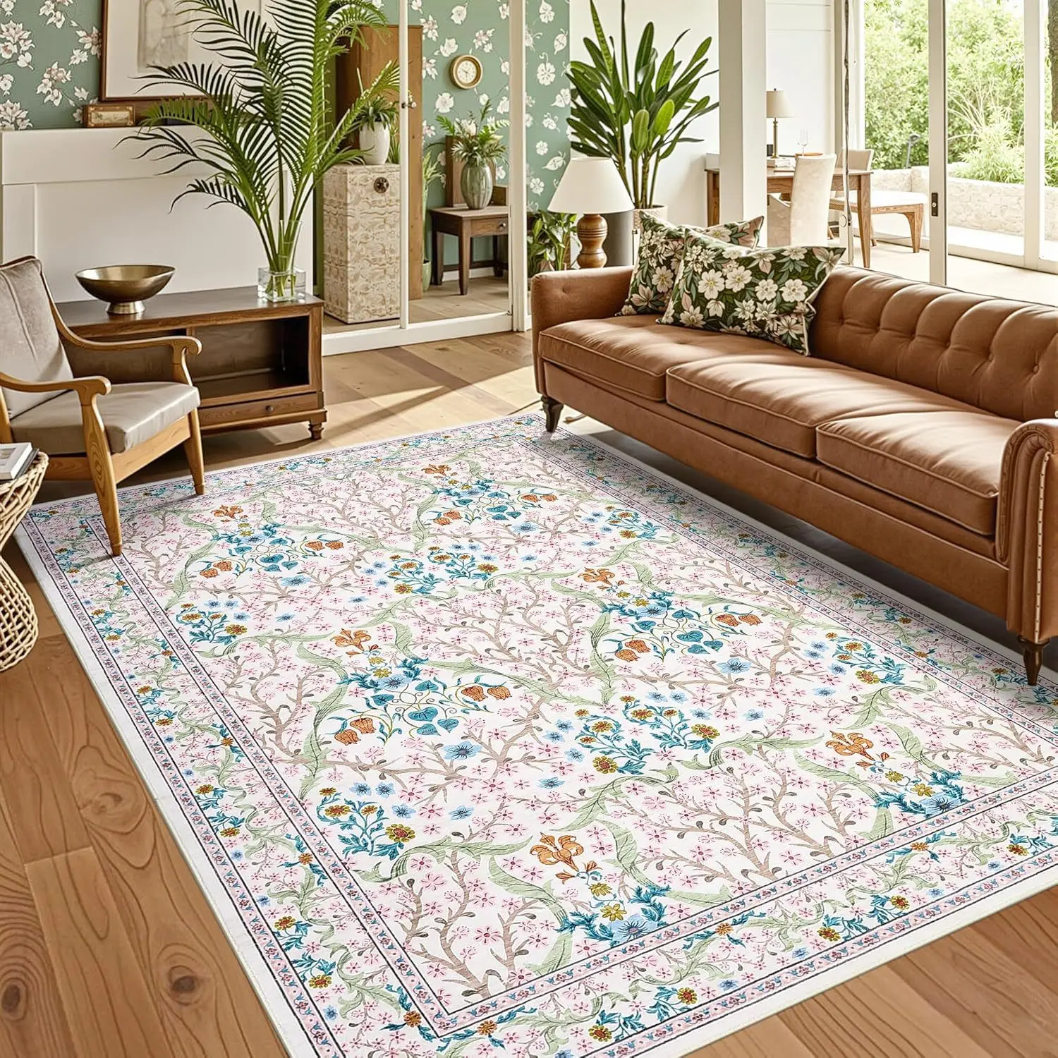 Nordic Living Room Carpet Large Machine Washable Rugs Bedroom Bedside Floor Mat Home Decoration Bohemian Flower Non-Slip Rug 카펫 view 3