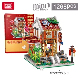 LOZ-1925 National tide Street View series retro teahouse water town ancient bridge pavilion building block model toys for boys
