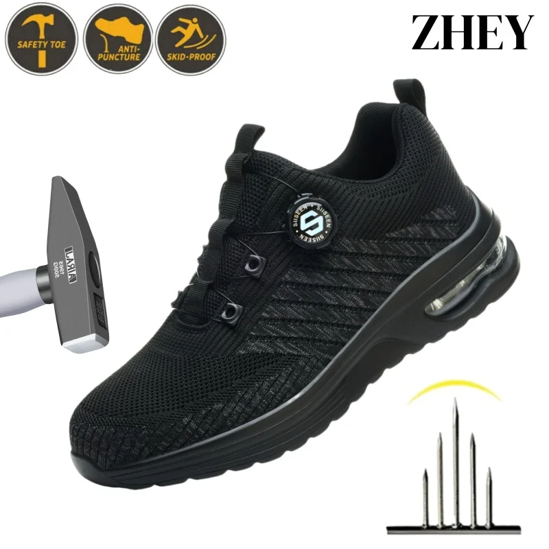 

Steel Toe Safety Shoes Men, Anti-Puncture Anti-Smash Work Boots,CE Certified Lightweight Breathable Indestructible Safety Shoes