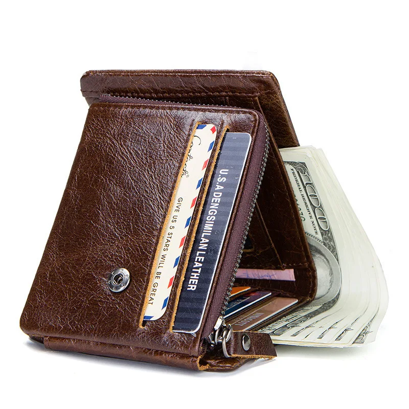 Fashion British Style Top Layer Cowhide Crazy Horse Cowhide Triple Fold Horizontal Men Leather Wallet Men Large Capacity Wallets