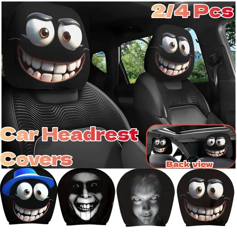 2/4 Stück Smiley-Gesicht bedruckter Auto-Kissenbezug, weich, bequem, dekorativer Kissenbezug, Auto-Sitz-Kopfstütze, waschbares Polyestergewebe