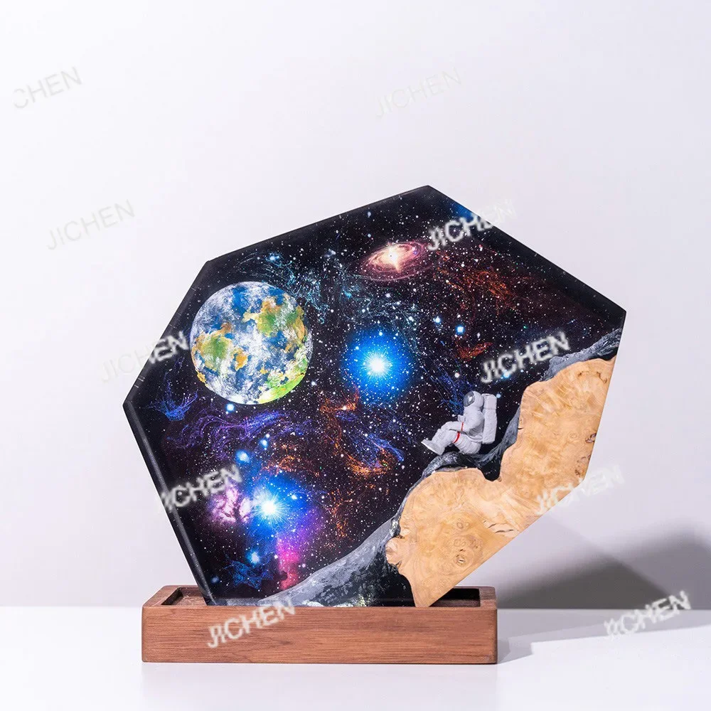 

ZQ Interstellar epoxy lamp, space galaxy, resin wood night light, astronaut resin wood art lamp, spacecraft night light