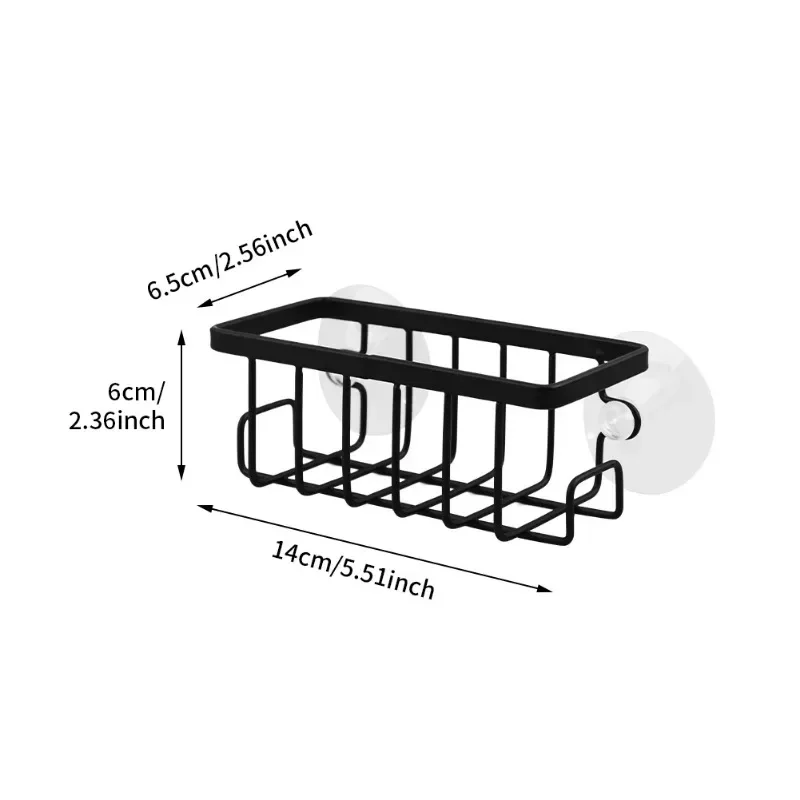 Home With Hook Draining Durable Soap Black Kitchen Sink Scrubber Countertop Sponge Holder Hollowed Suction Cup Caddy Organizer