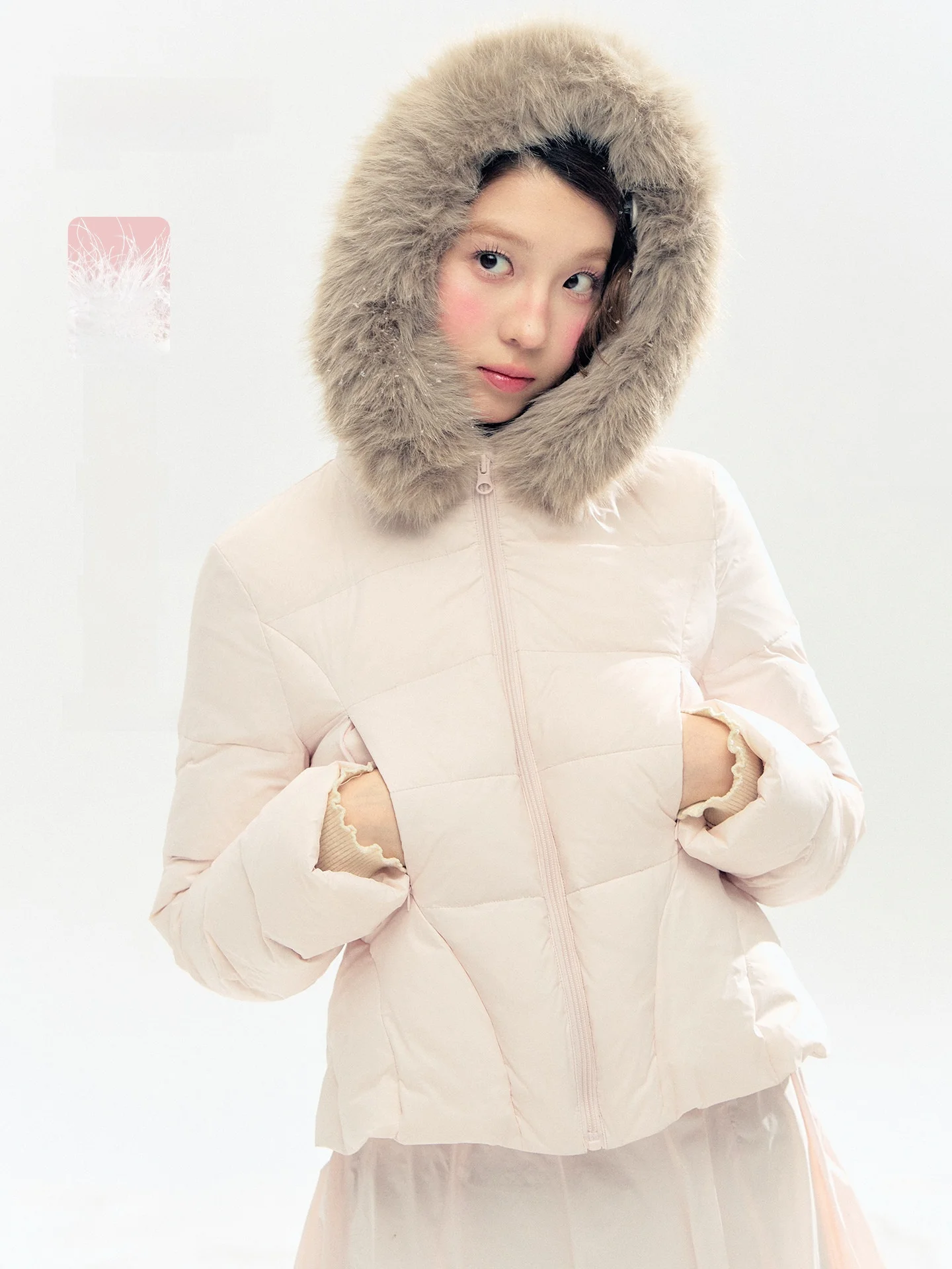 

Ballet Style down Jacket with Fur Collar And Bud Cotton Skirt Set Women's Fashion Winter Outfit Long Sleeve Casual Style