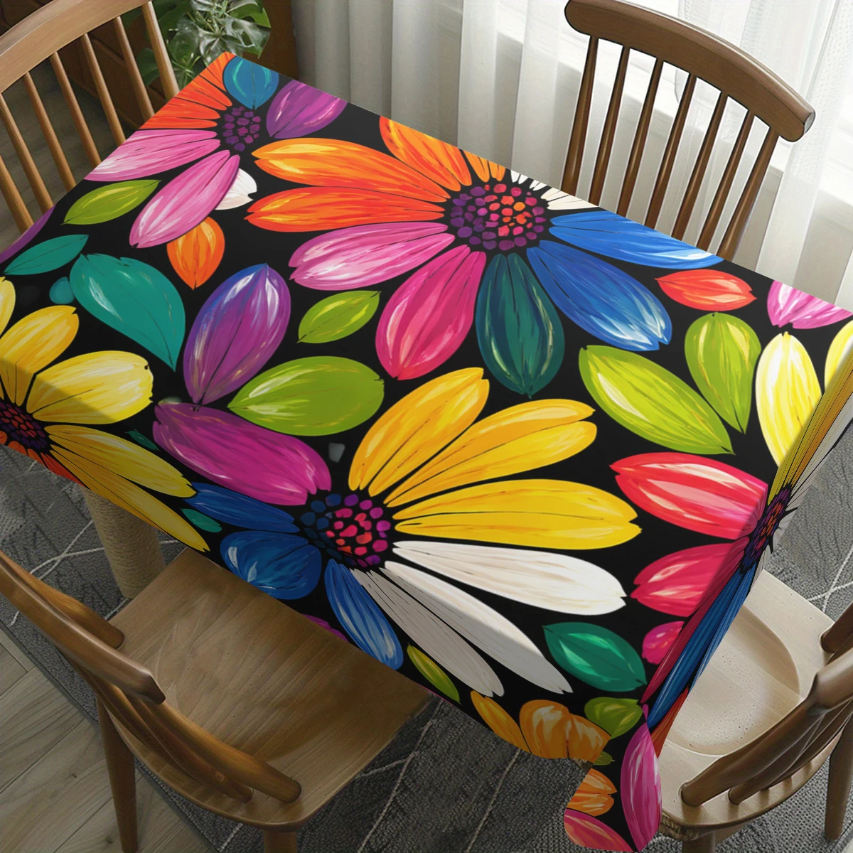 Artistic Tie-dye Geometric Pattern Polyester Tablecloth - Decorative Dining Table Cover, Stylish Home Dining Table Decoration
