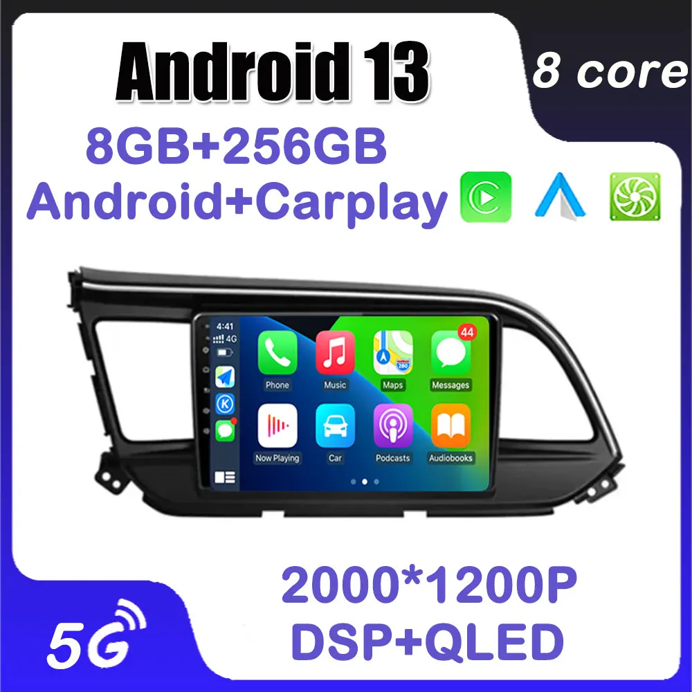 

9 Inch Android 14 for Hyundai Elantra 6 2016 - 2018 Support DSP QLED Touch Screen Car Radio Multimedia Video Player Bluetooth