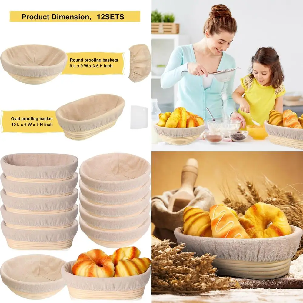 

12-Piece 10 Round & Oval Proofing Baskets Set for Sourdough Bread, Baking Supplies Kit for Perfect Dough