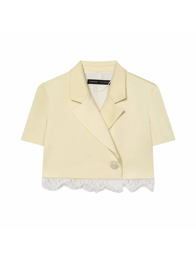 Women Casual Lace Patchwork Suit Elegant Short Women Blazer And Splicing Skirt Sets Fashion Summer Lady Suit image 3