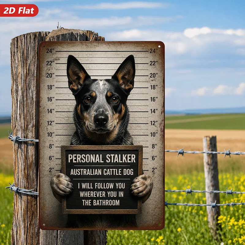 2D Flat, Metal Sign Wall Art, Personal Stalker Australian Cattle Dog Wall Art,Humorous Quote Decor, Modern Style,for Living Room