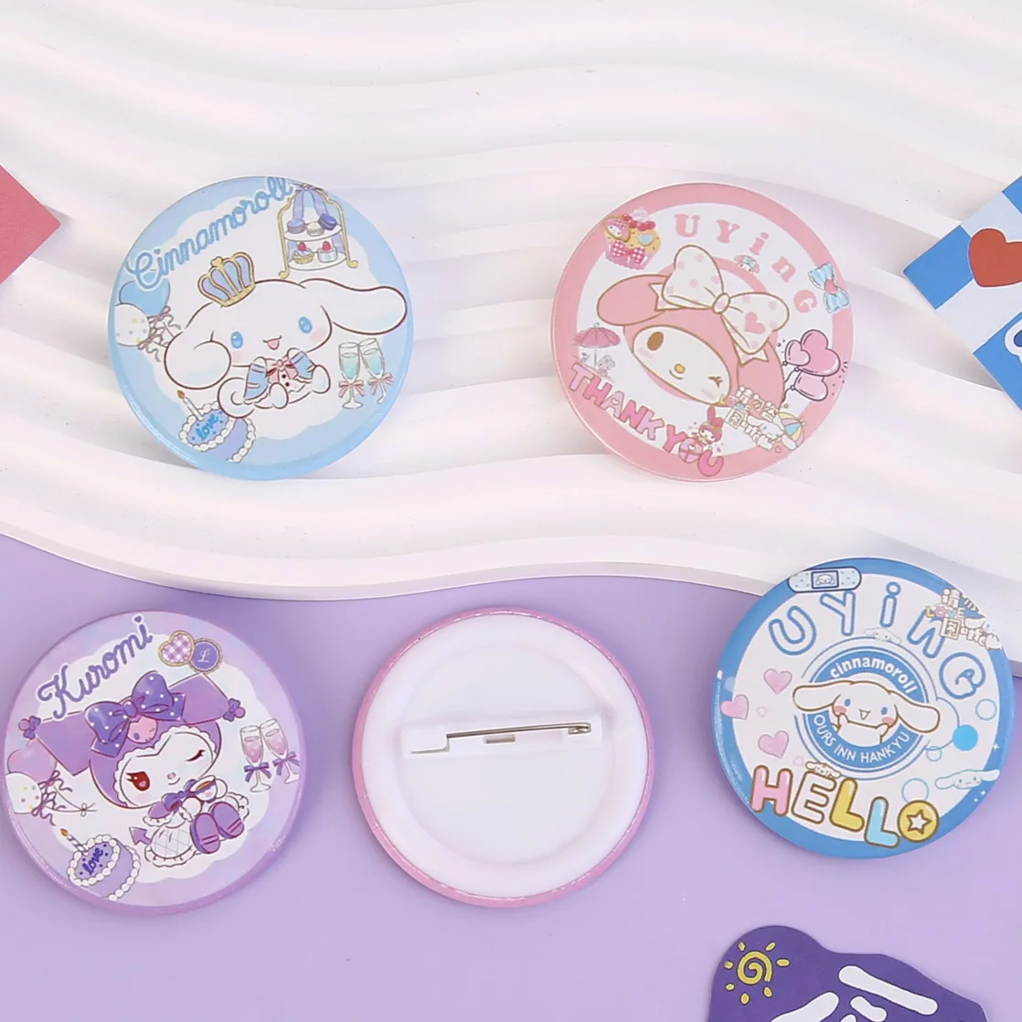 Fashion 7pcs Sanrio Kuromi Cinnamon Anime Badges Backpack Cartoon My Melody Pin Brooch Jewelry Jeans Accessories Kids Gift Toy