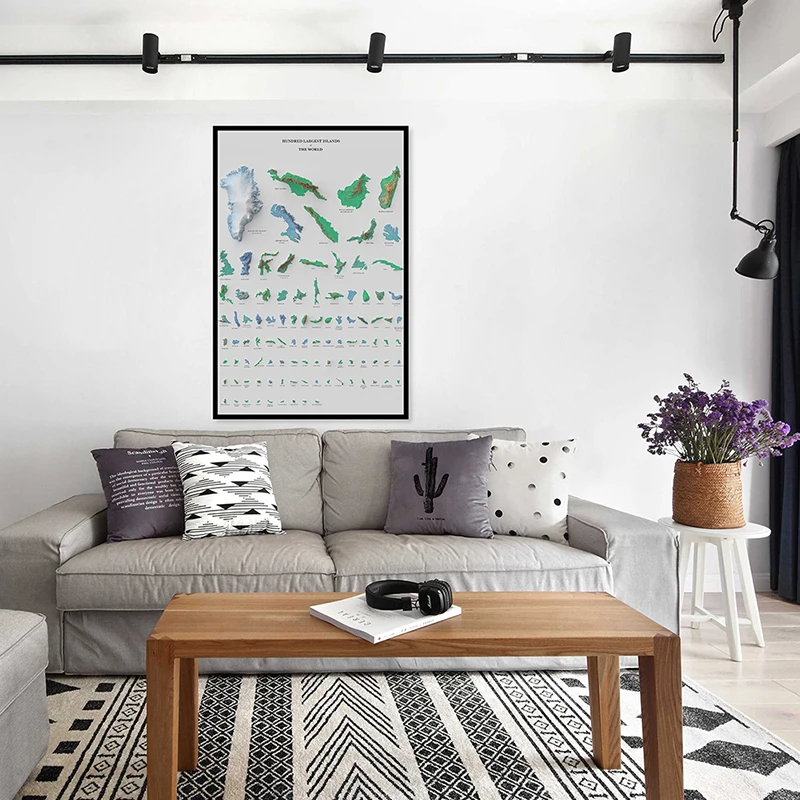 59*84cm The World Map of Hundred Largest Islands Decorative Poster Wall Unframed Print Art Canvas Painting Home Decoration