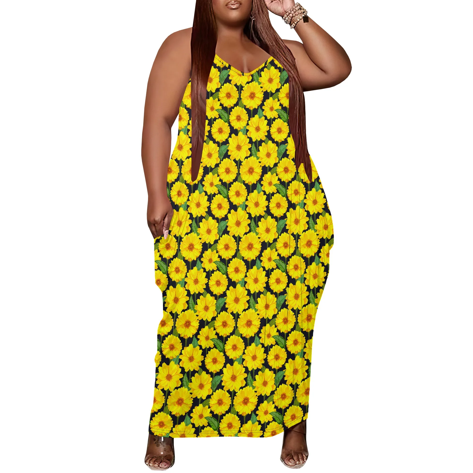 

Women's Plus Size Dress Floral Print Loose Slip Maxi Dress with Pocket Fashionable Relaxed XL-6XL