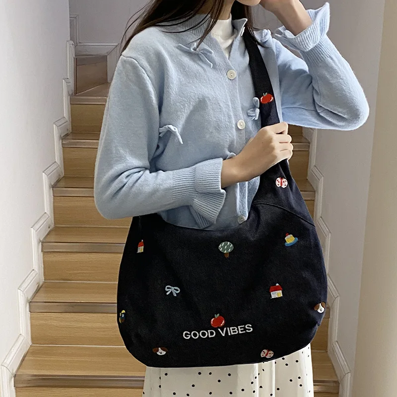 

Новая модная ковбойская сумка через плечо, женская сотня японской вышивкой, простая тканевая сумка