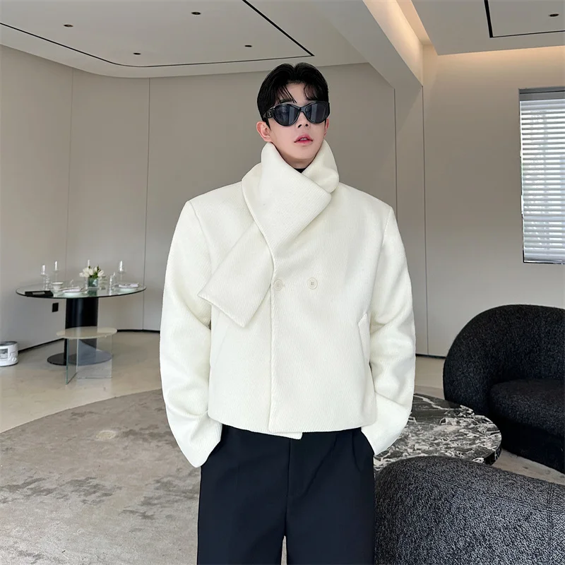 

Осенне-зимнее шерстяное пальто для мужчин с воротником-шарфом, утепленное, в корейском стиле, теплое, модное, молодежное, детское.