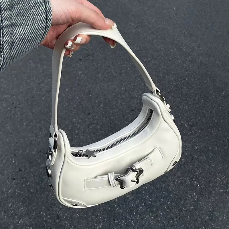 Y2K Korean Gothic Star Girl Black Handbag Harajuku Aesthetic Vintage Shoulder Crossbody Bag Trendy Women Messenger Tote Bags