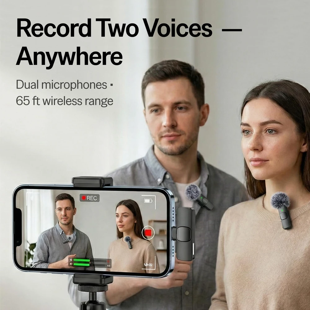 Wireless Lavalier Microphone 2 Pack Noise Canceling Clip Mic For iPhone Android Video Recording Live Streaming Vlog YouTube image 3