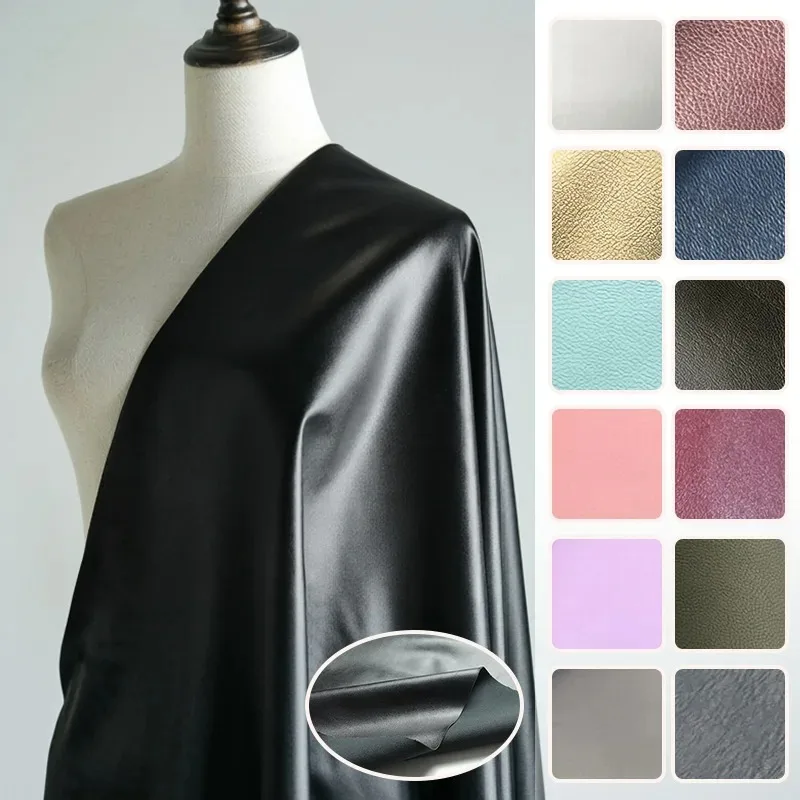 1mm Thick Black Matte PU Leather Fabric 4‑Way Stretch Faux Leather Fabric for Sweat Suits Elastic Leather Pants Sewing Material