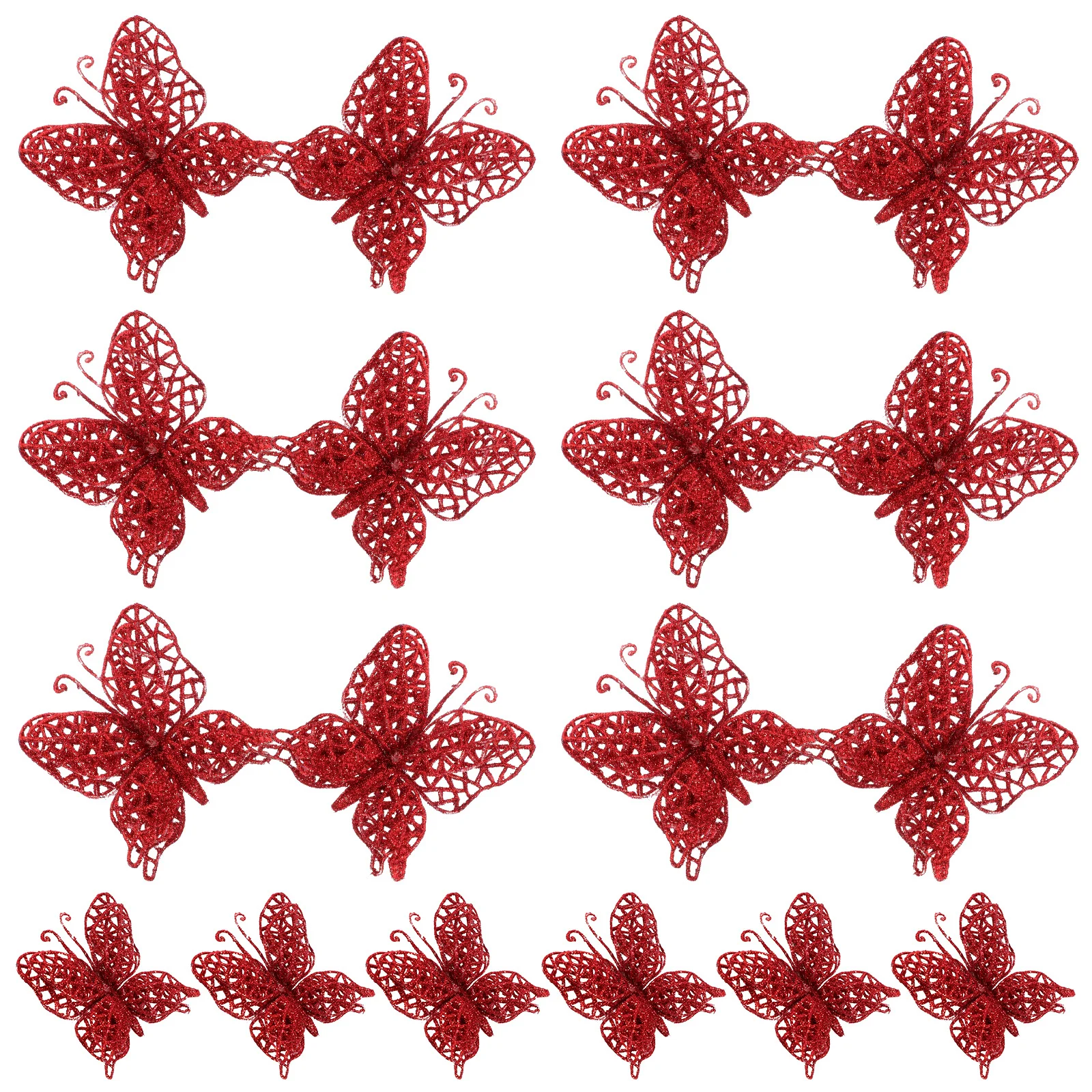 

24Pcs Artificial Butterflies Christmas Tree Decorations Glitter Ornaments for DIY Holiday Wreath Xmas Party Supplies