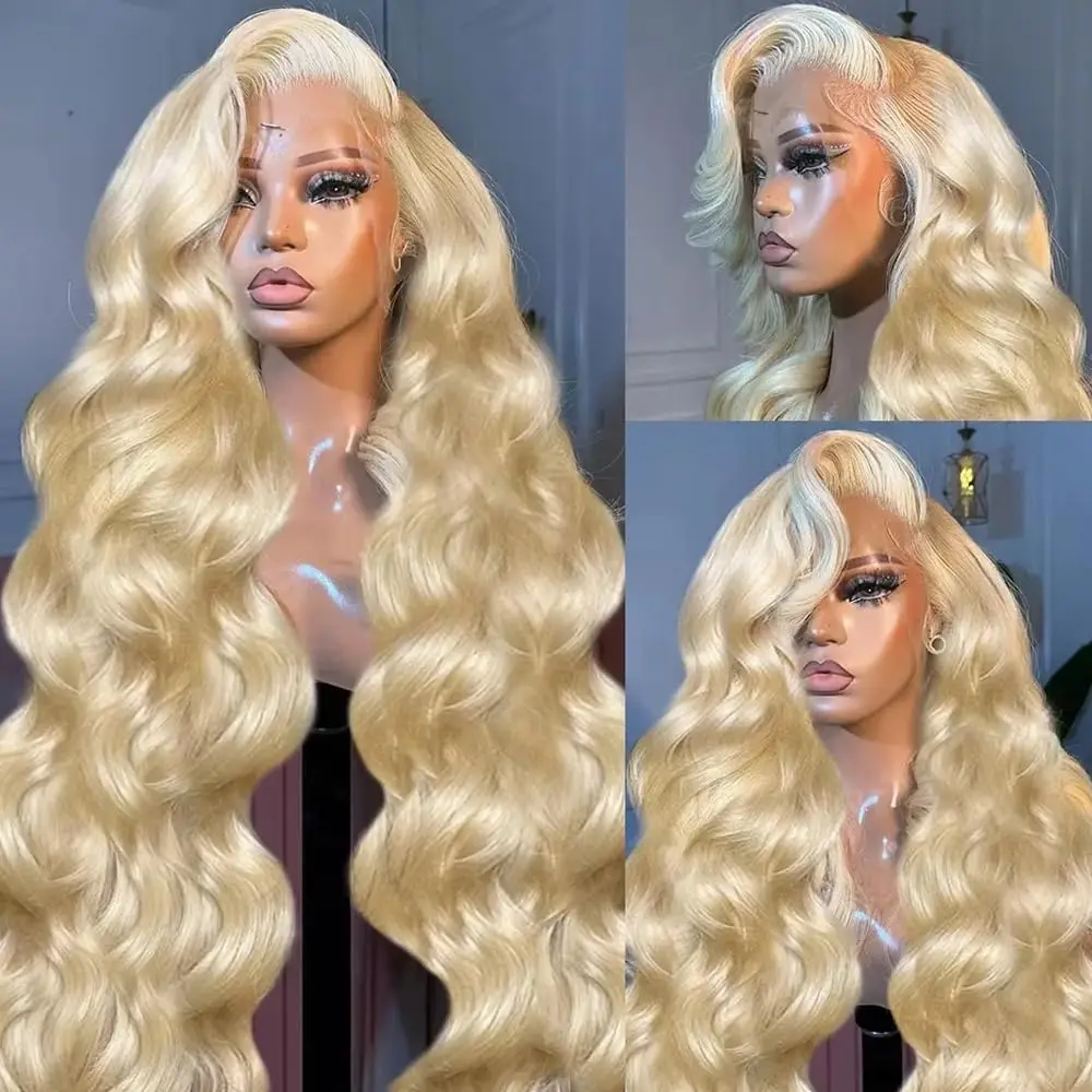# Pelucas de cabello humano 613, con ondas naturales, 36 pulgadas, densidad del 200 %, peluca con frente de encaje transparente HD de 13 x 6 o 13 x 4, color rubio 613 para mujer, cabello brasileño, con línea de nacimiento predefinida.