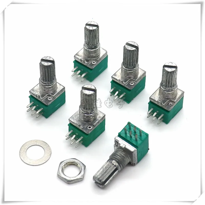 1 Piece RV097 Stereo Channel Potentiometer B5K B10K B20K B50K B100K 6-Pins Flower Axis 15MM