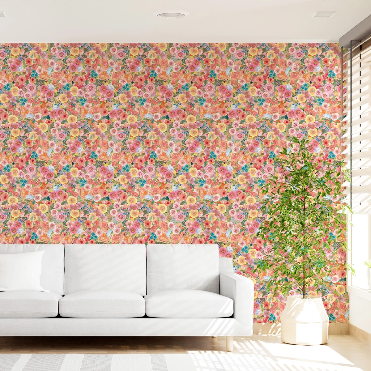 Cute Cat Floral Wallpaper Self - Paper Straw Color 评论和价格