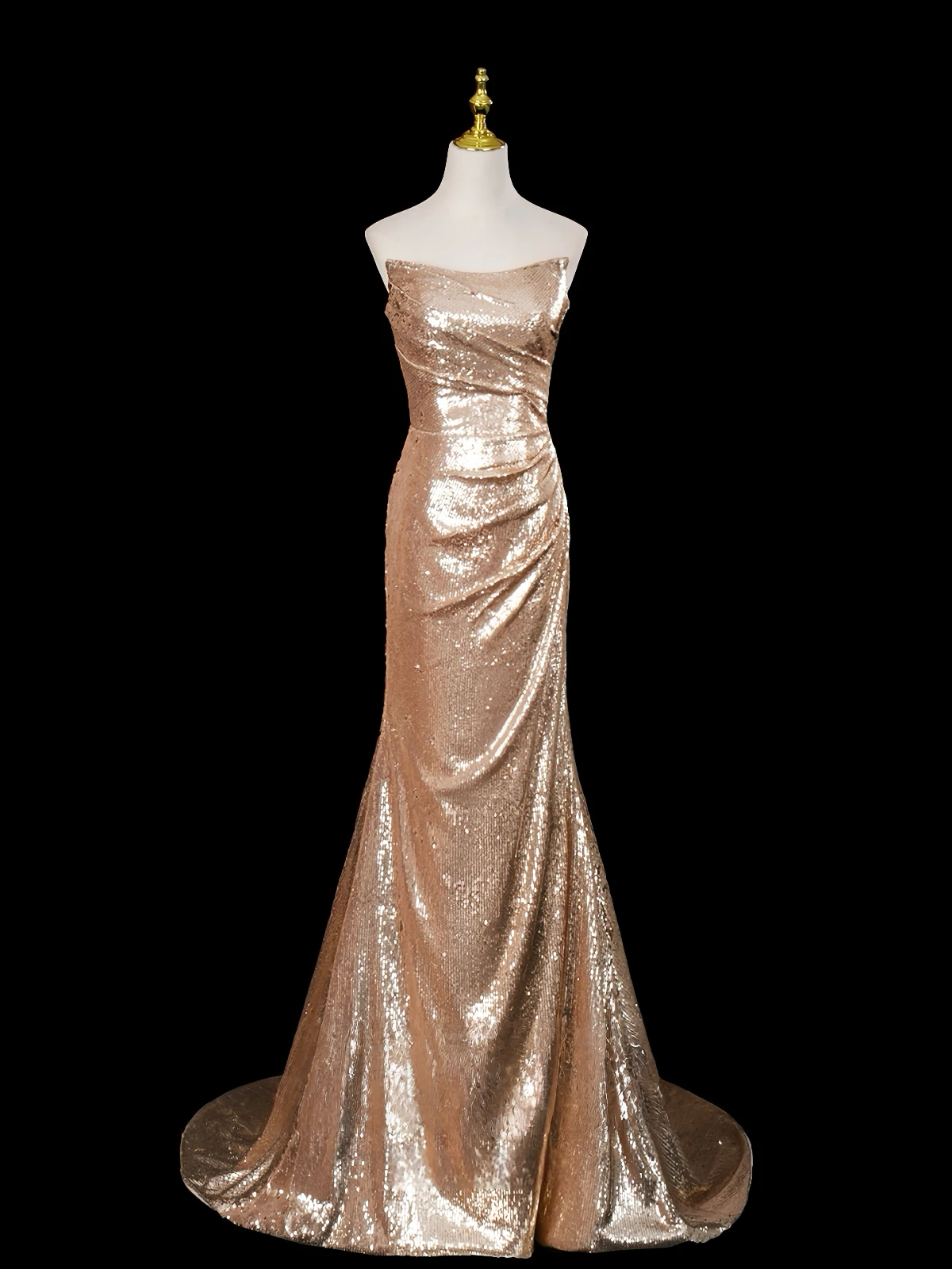 Robe de soirée dorée sirène sans bretelles, manches bouffantes, paillettes scintillantes, longue traîne, robe de Cocktail pour invités de mariage pour Occasions formelles