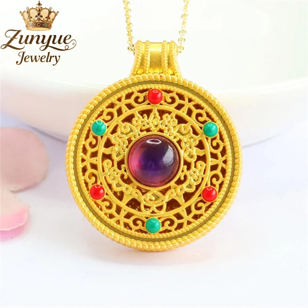 

Natural Amethyst Patterned Gemstone Inlaid Hollowed-Out Pendant Luxury Quality Fashion Jewelry Exquisite Elegant Popular Charms