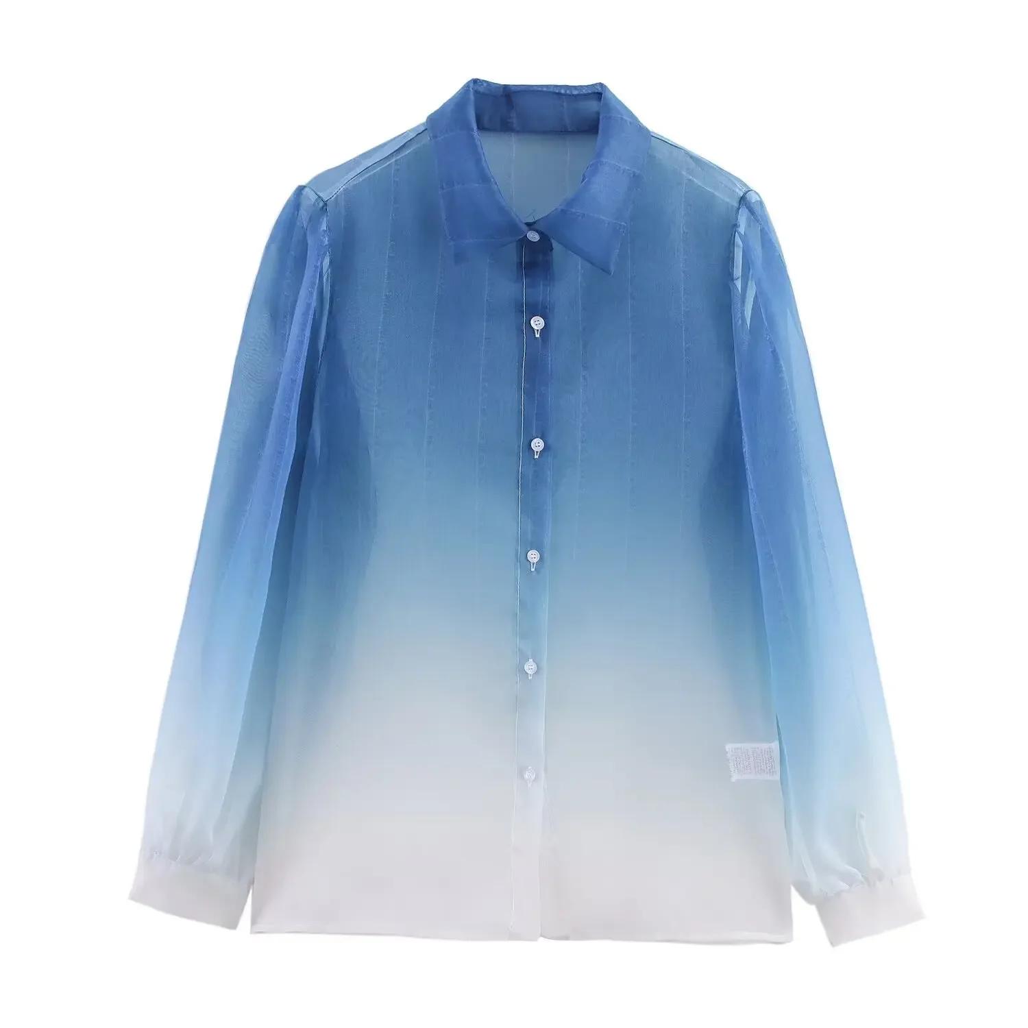 

Autumn Light Mature Style Blouse Fashionable Gradient Color Organza Micro Perspective Shirt Turn Down Streetwear Blouse Women