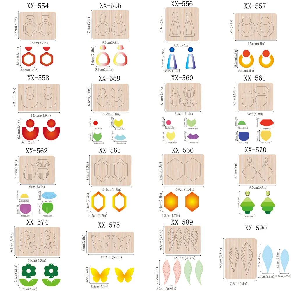 

wooden cutting die for earrings in various shapes from 2 to 3 inches for Christmas, suitable for all cutting machines