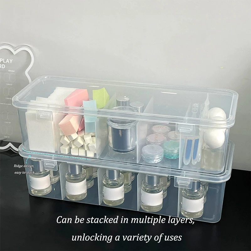 

1pcs Nail Art Rectangle Plastic Transparent Storage Box Nail Rhinestone Brush Pen Buffer Grinding Files Organizer Container Case