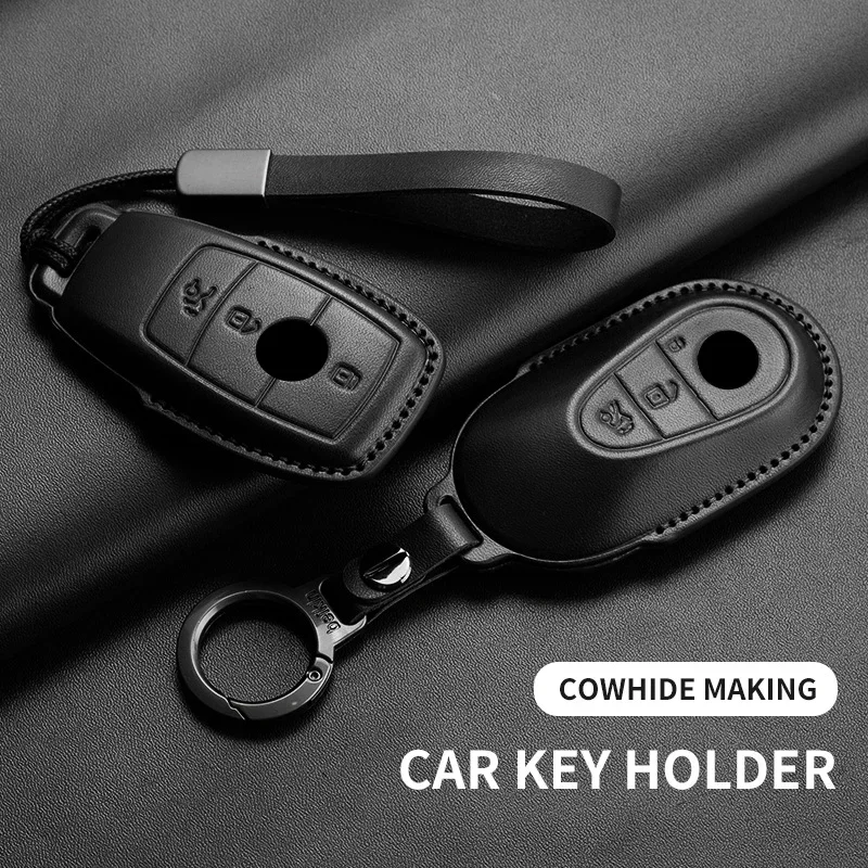 

Leather Car Key Case Cover for Mercedes Benz A C E S G Class GLC CLE CLA W177 W205 W213 W222 X167 AMG Car Keychain Accessories