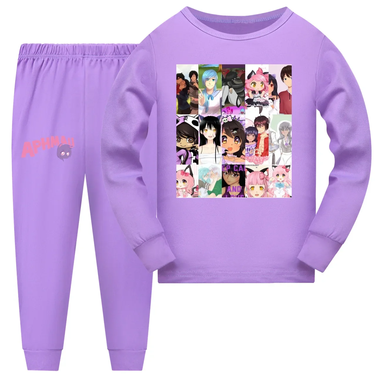 Novely-Conjunto de pijama de dibujos animados para niños y niñas, ropa de dormir de manga larga, con estampado de gato APHMAU, Aaron Lycan, para ocio