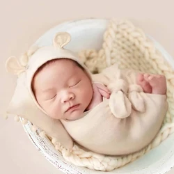 Ylsteed Stretch Newborn Photography Wraps with Ears Hat and Pillow Set Infant Photo Shooting Props Taking Picture Idea