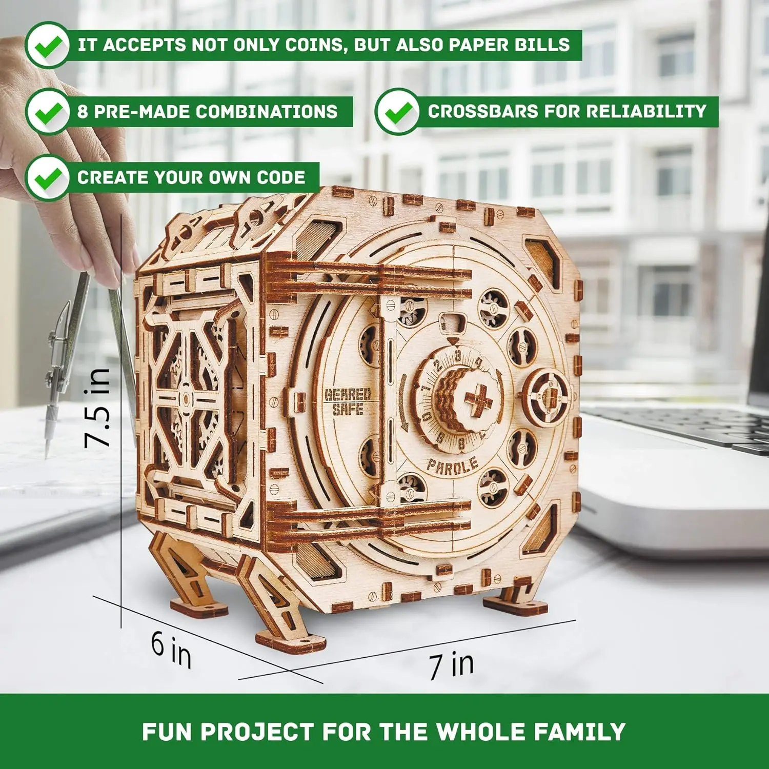 3D Wooden Puzzle, Wooden Model Kit for Adults and Kids, DIY Locker Puzzle Box with Combination, Mechanical, Heavy Duty Design