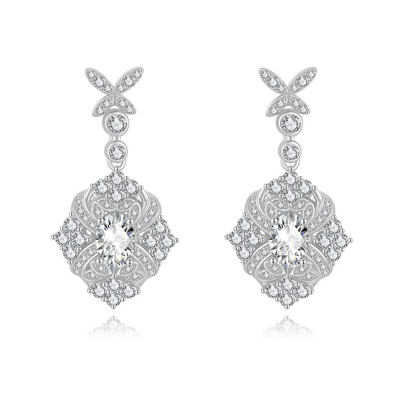 

ZFSILVER Fashion s925 Silver Moissanite Classic Trendy Design Dangle Flower Earring Charms Women Accessories Jewelry Gift E21215