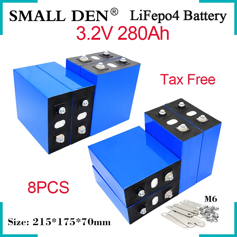 

8PCS New 3.2V 280Ah Lifepo4 Rechargeable Battery DIY 12V 24V 280000mAh High Power E-car RV Golf carts Yacht Solar Storage System