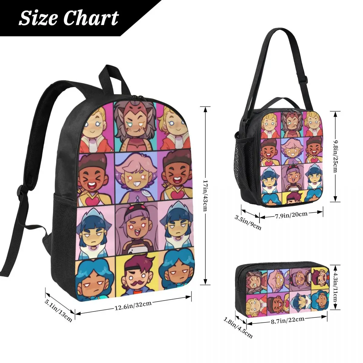 3Pcs She-Ra And The Princesses Of Power Backpack Set Pencil Boxes Bookbag Sets with Lunch Box For  School Students Knapsack