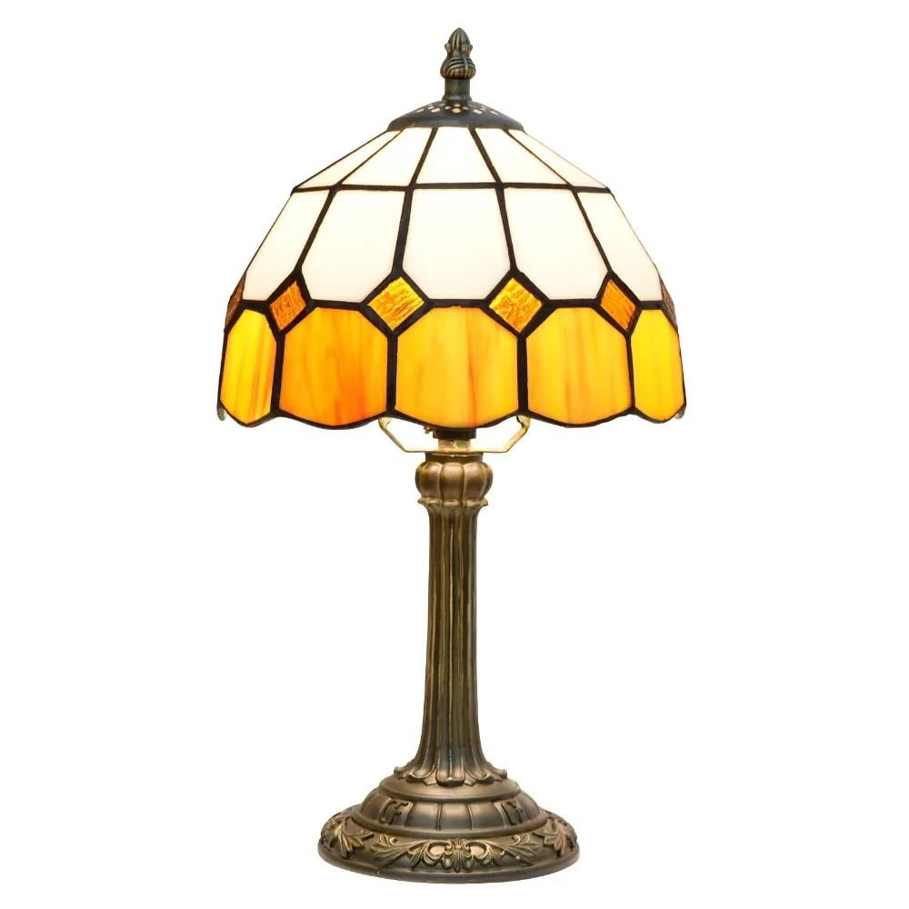 

Dia20cm Home Office Bedroom Bedside Table Lamp Tiffany Stained Glass Desk Lamp Simple European Warm Plaid Lampshade Night Light