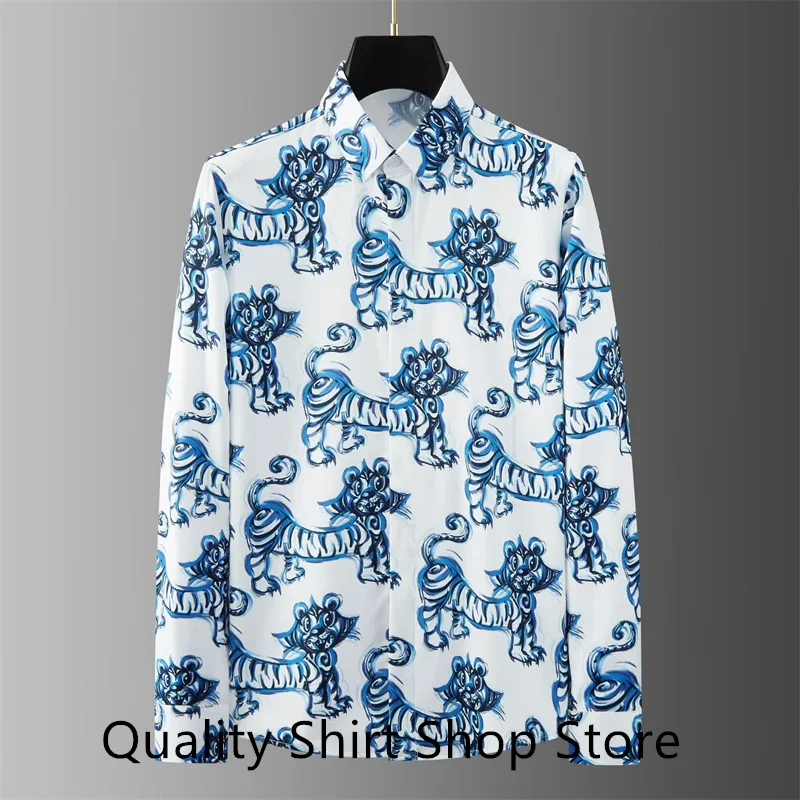 

New men's shirt tiger Outer Suit Shirt Business Casual Long Sleeve Social Party Luxury High Quality Men's T-Shirt Shirt