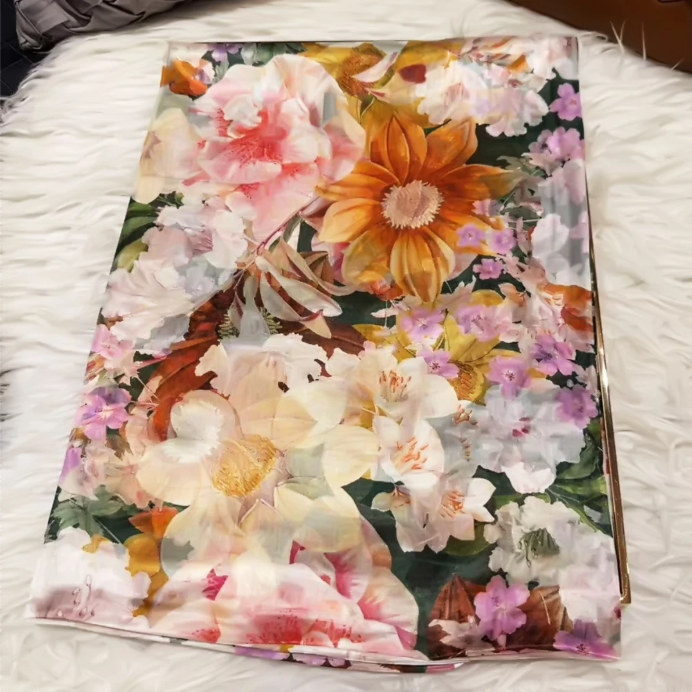 

BYSIFA|Beige Blue Silk Scarf Shawl Women Floral Print Scarf Cape Fall Winter 100% Mulberry Silk Long Scarves Summer Beach Shawls