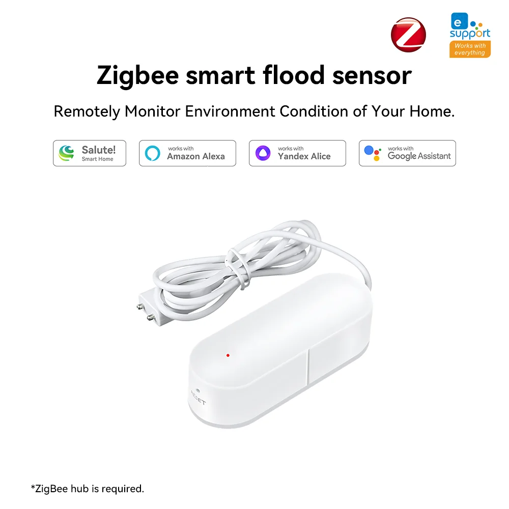 Sensor de inundación inteligente ZigBee, funciona con Alex, asistente de Google, Alice, Salutle