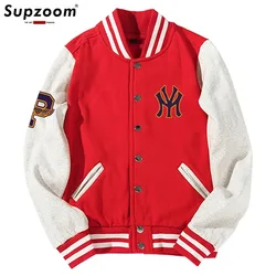 Supzoom Nuovo arrivo Lettera Manica a costine Top in cotone Logo moda monopetto Giacca da baseball con stampa casual Cappotto cardigan allentato