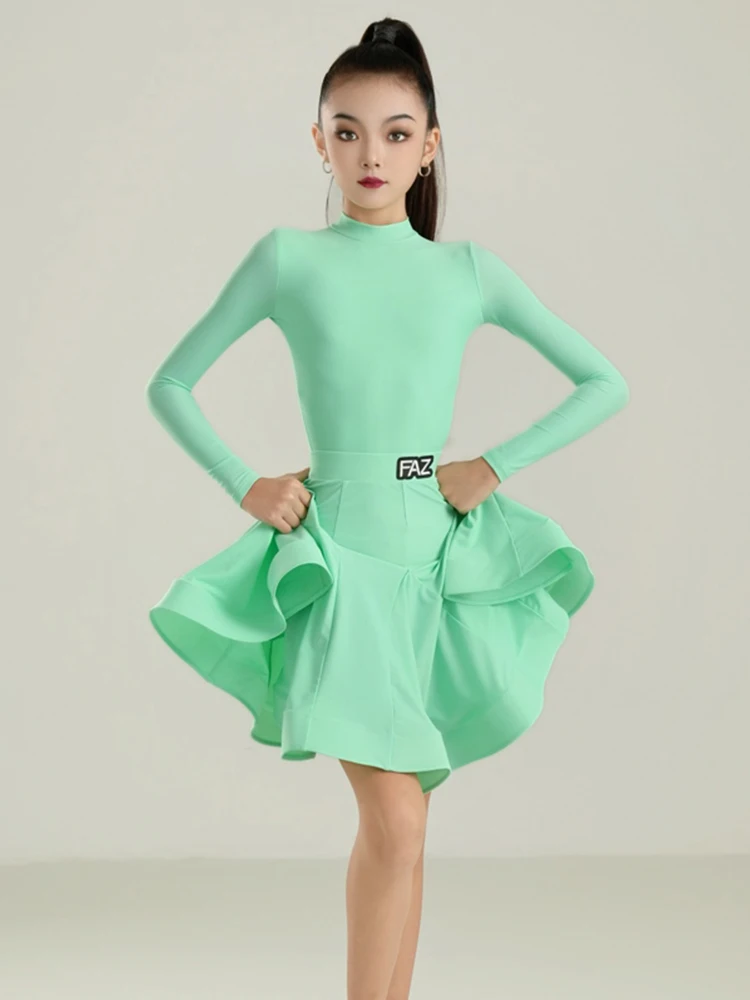 Jupe pour filles, vêtements de spectacle Samba, col haut, Costume de concours de danse latine, vêtements d'entraînement de danse ChaCha, body
