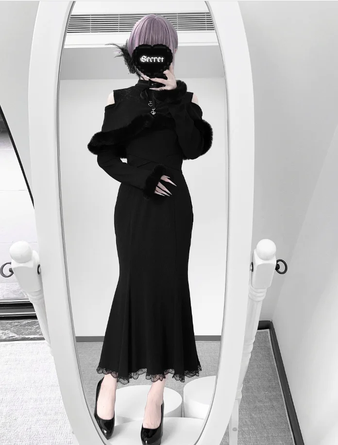 الألغام اليابانية الإنتاج الضخم الحلو لوليتا حورية البحر فساتين الربيع والخريف فتاة جديدة سليم صالح أفخم خارج الكتف فستان طويل #3