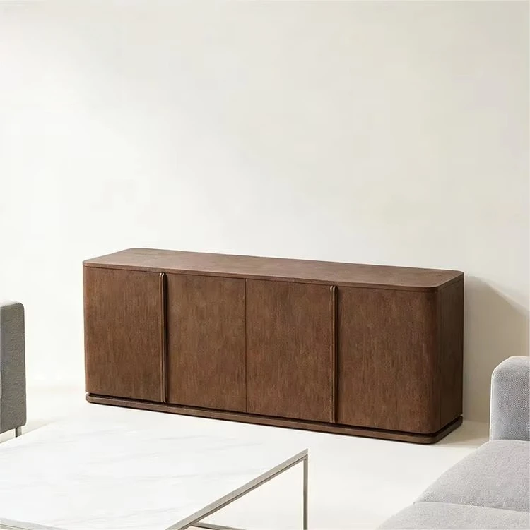 Aparador Moderno con Construcción de Madera Contrachapada, 4 Puertas, Acabado con Vetas de Madera, Duradero y Fácil de Limpiar para Sala de Estar