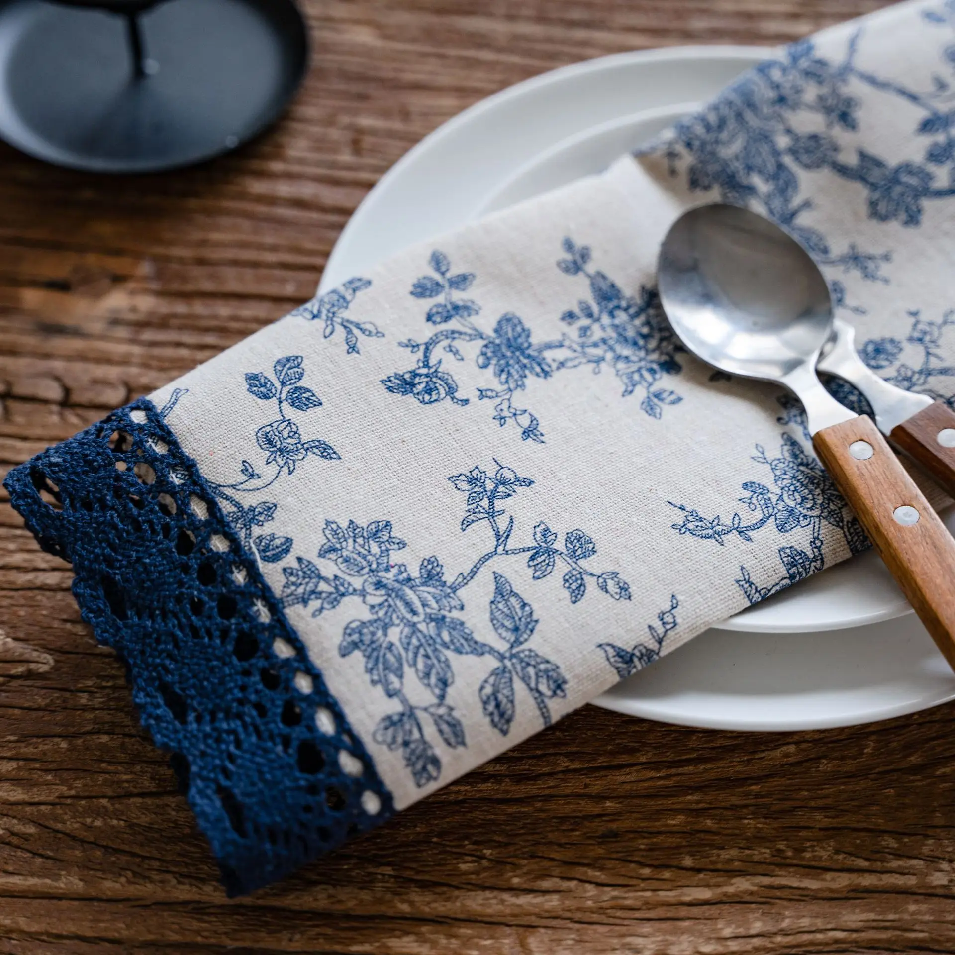 Dinning Table Decoration Table Runner Birthday Party Home Printing Pastoral Blue Rose Flower Tea Table Runner Table Cover