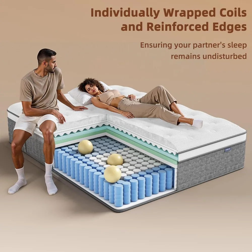 Mattress , Medium Firm Mattress with Extra Lumbar & Shoulder Support, 12 Inch Hybrid Mattresses with Gel Memory Foam image 6