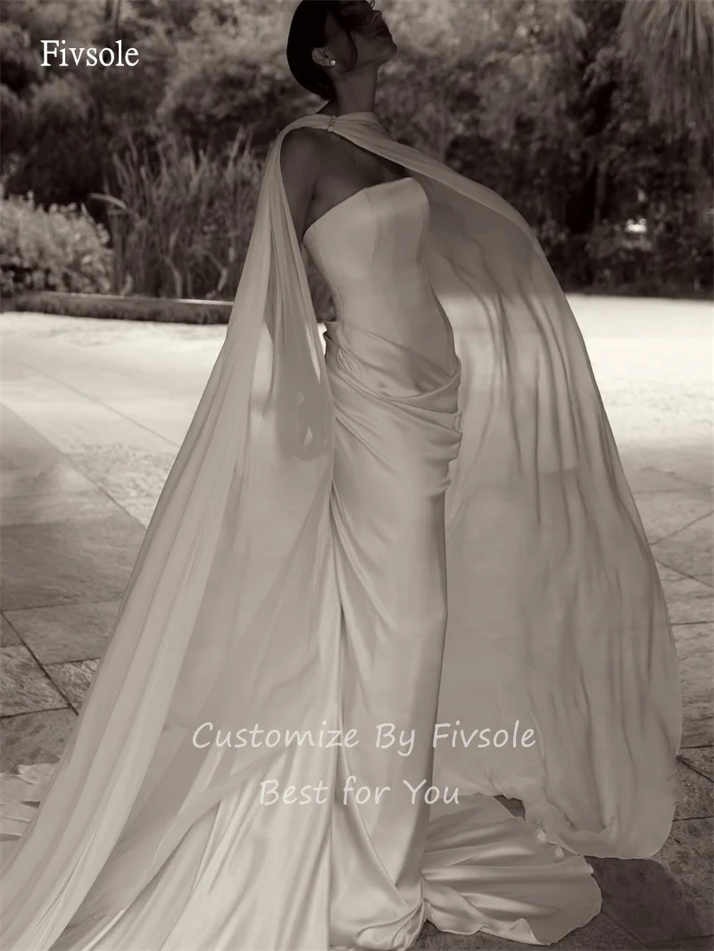 Fivsole Einfaches trägerloses Meerjungfrau-Hochzeitskleid, rückenfreie Kappe, Brautkleider, bodenlanges Hochzeitskleid, Robe de Mariée, individuell gestaltet