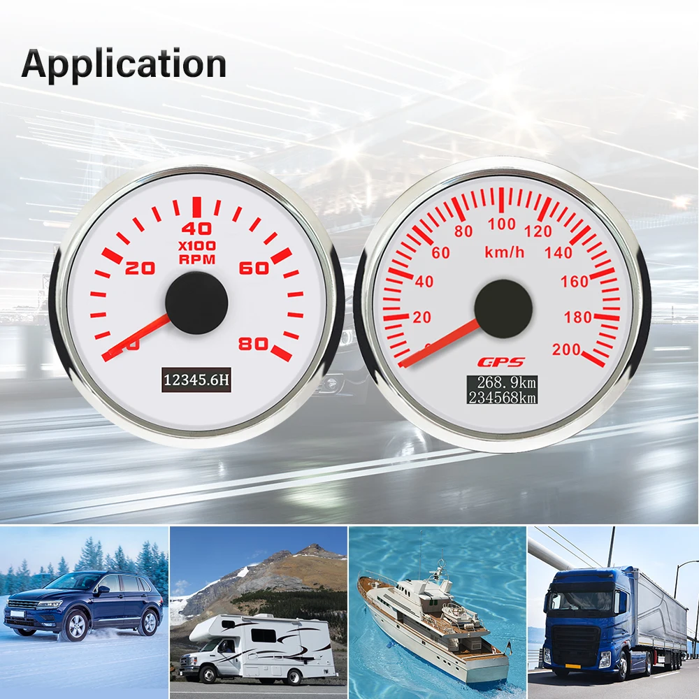 Rhaxel Gauge Set 52mm GPS Speedometer 30K 60K 80K 120K 200K with 3K 4K 6K 8K RPM Tachometer with Backlight for Car Vessels